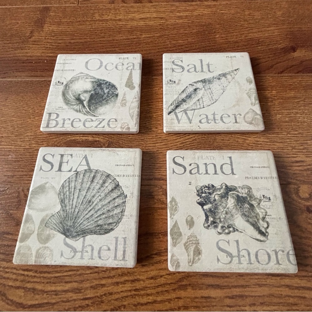 Coastal Shell Stone Coasters Set of 4 - Neutral Gray/Taupe